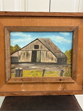 Rustic Barn Landscape Wall Art - Tan and Blue -